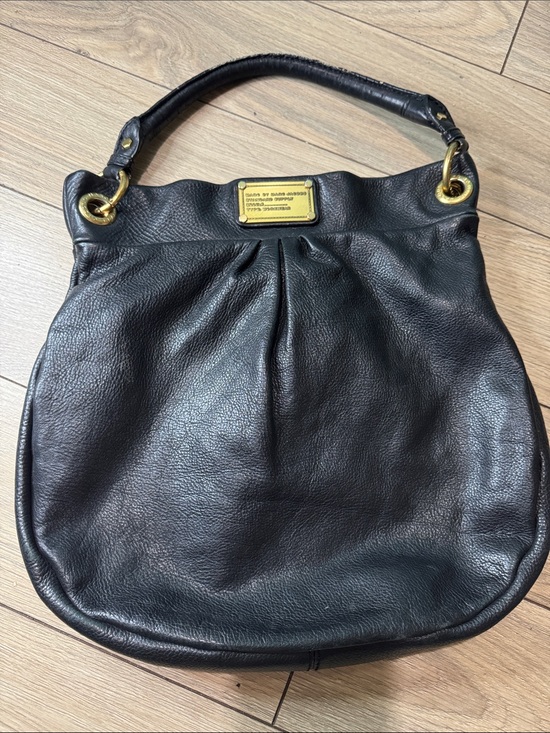 Marc By Marc Jacobs Handbags - Marc by Marc Jacobs Black Leather Shoulder Hobo with Gold-Tone Plaque
